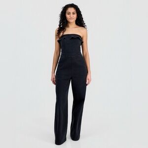 Juniors' Ruffled Strapless Wide-Leg Jumpsuit